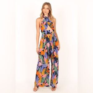 Petal & pup tropical floral halter jumpsuit nwot